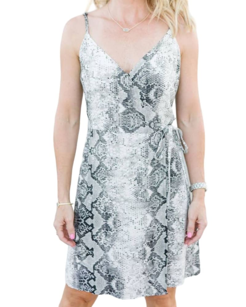 Front of a model wearing a size XL Wrap It Up Tank Dress In Queensnake in Queensnake by Sanctuary. | dia_product_style_image_id:346368
